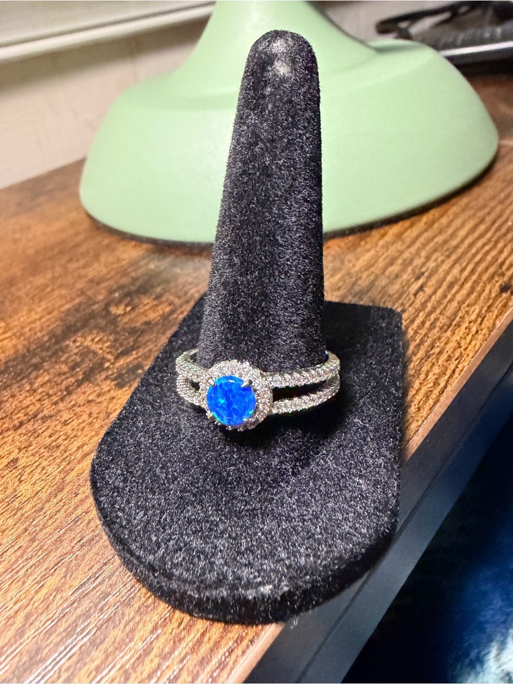 Blue Opal Halo Split-Shank Ring - Size 9
